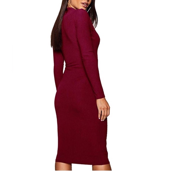 Red midi bodycon knitted dress - Picture 2 of 3